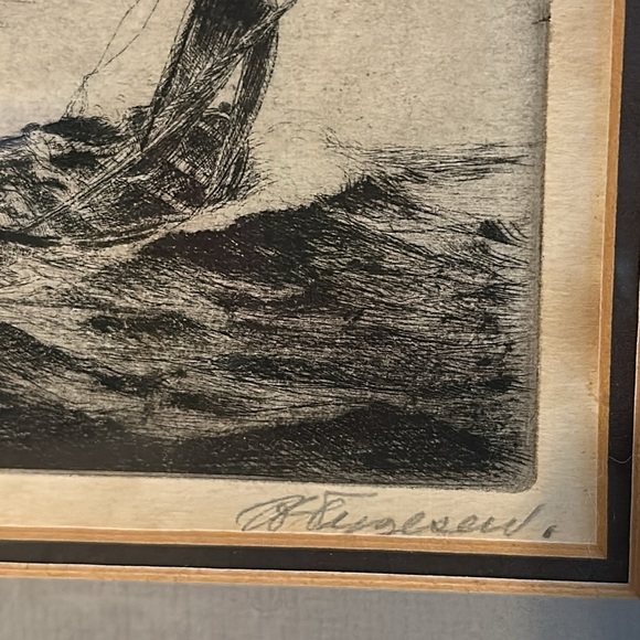 Vintage Framed Nautical Etching Entitled “The High Sea” Signed by Artist - Picture 4 of 5